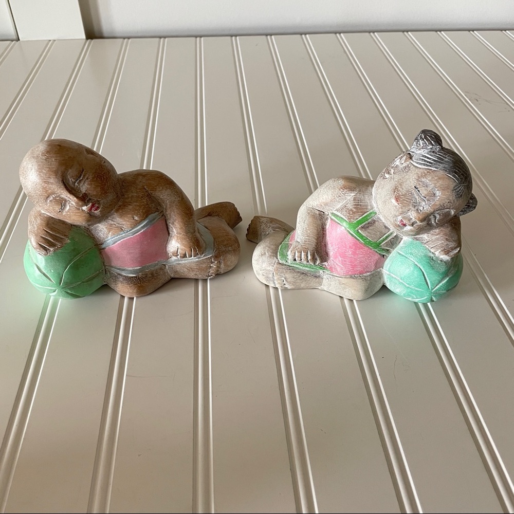 VTG Adorable Wood Asian Boy & Girl Bookends